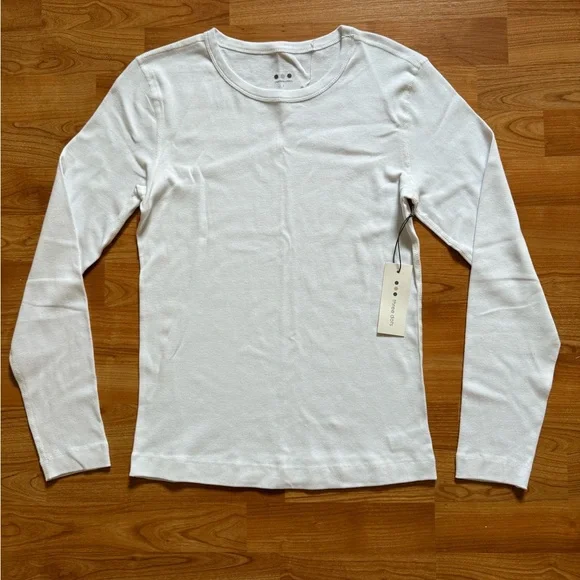 Three Dots Women Sz L Solid White Long Sleeve Top Cotton Round Neck Pullover New - Picture 5 of 13